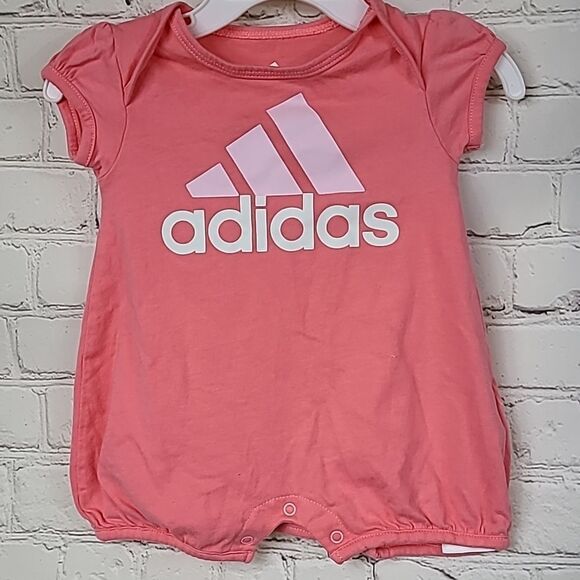 Adidas Infant 3M Pink Logo Short Sleeve Onesie Romper Sporty Baby Athlete Cotton - Picture 1 of 7